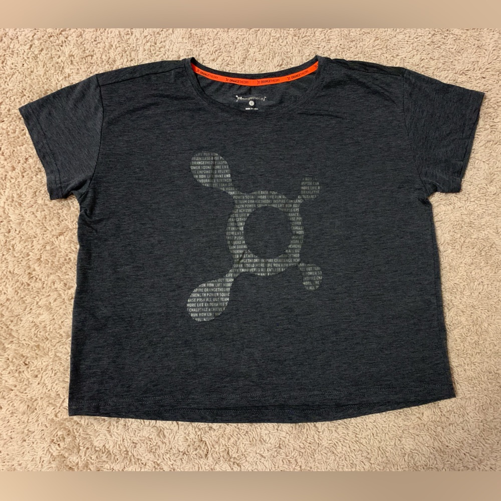 Orangetheory Short Sleeve Tee Womens L Charcoal Gray Orange Trim Logo Graphic